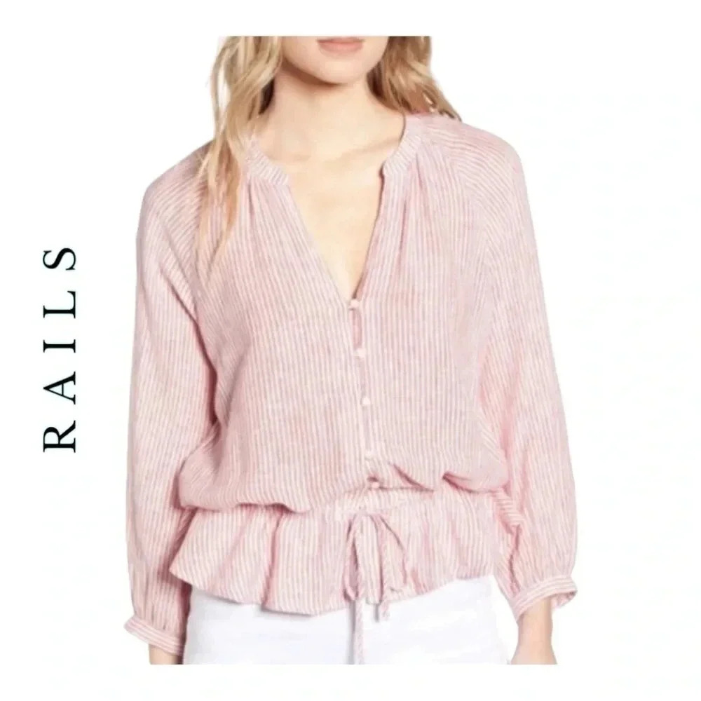 1439. RAILS MARTI STRIPE BLOUSE SCARLET STRIPE‎ RED/WHITE IN COLORS SIZE SMALL